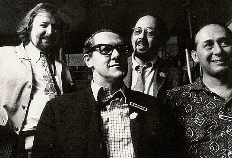 Michael Moorcock, Brian Aldiss, Mike Kustow and JG Ballard at the 1968 Brighton Art Festival